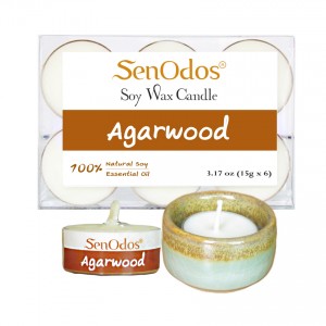Tealight Set Agarwood Soy Candles + Candle Holder Set